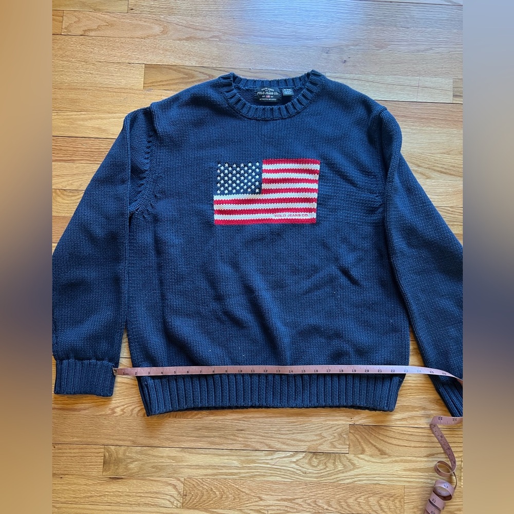 Navy Ralph Lauren American Flag Knit Crewneck Sweater USA